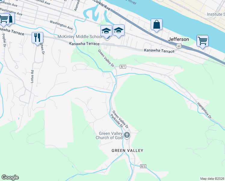 map of restaurants, bars, coffee shops, grocery stores, and more near 101 Valley Ave SE in St Albans