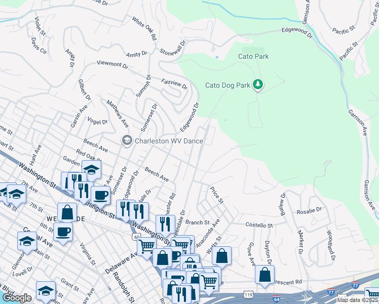 map of restaurants, bars, coffee shops, grocery stores, and more near 404 Swarthmore Avenue in Charleston