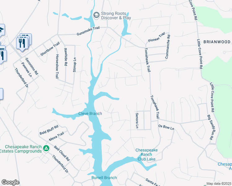 map of restaurants, bars, coffee shops, grocery stores, and more near 11527 Ventura Trail in Lusby