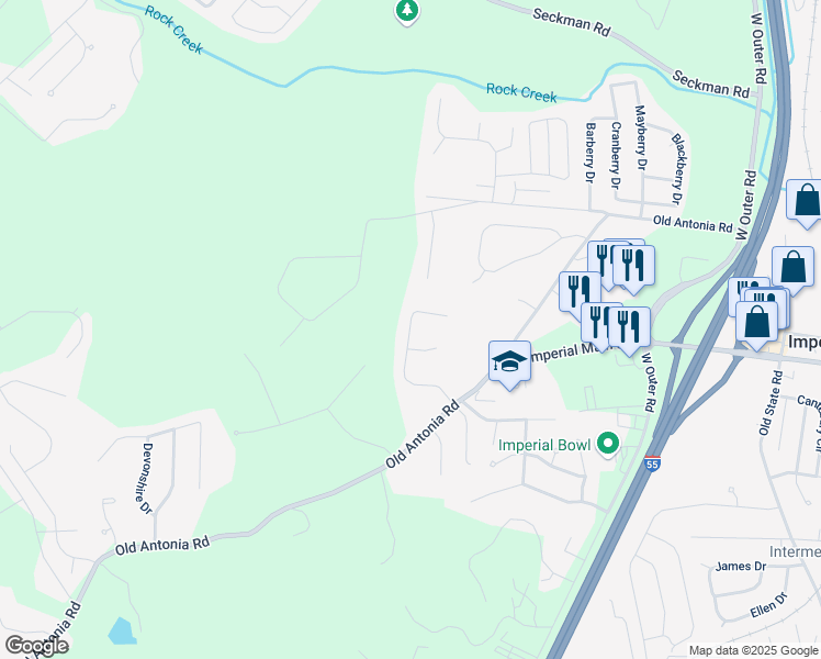 map of restaurants, bars, coffee shops, grocery stores, and more near Valley Ridge in Imperial