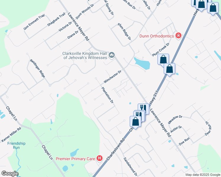 map of restaurants, bars, coffee shops, grocery stores, and more near 2728 Quail Chase Drive in Sellersburg
