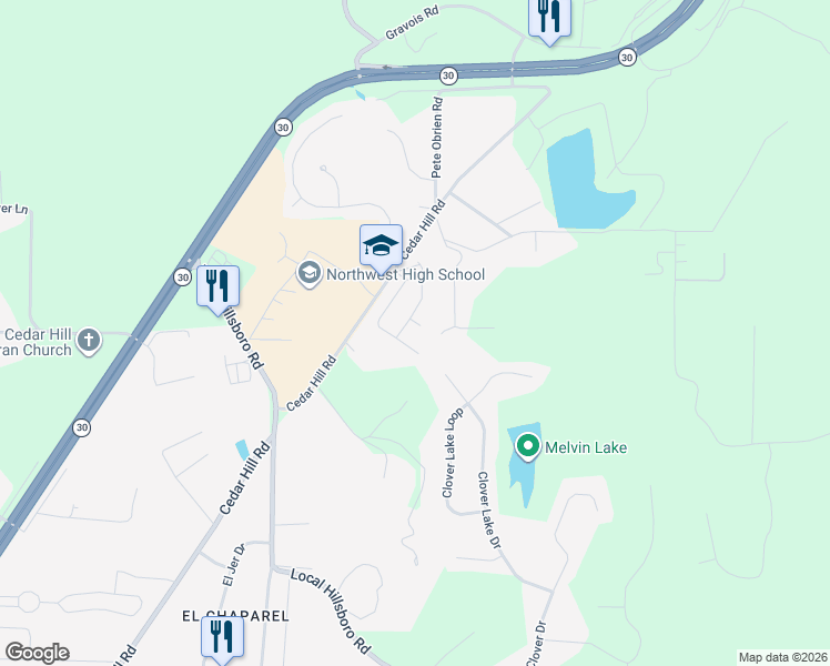 map of restaurants, bars, coffee shops, grocery stores, and more near 6072 Cedar Glen Drive in Cedar Hill