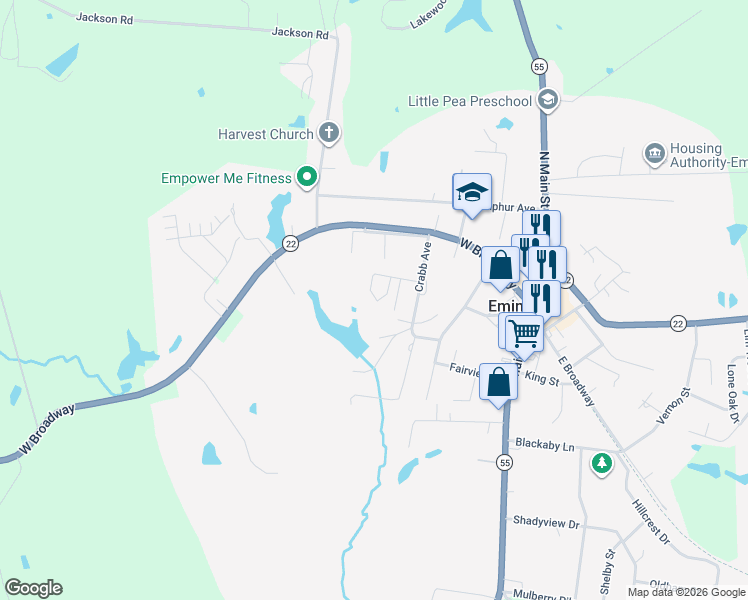 map of restaurants, bars, coffee shops, grocery stores, and more near 33 Apachee Circle in Eminence