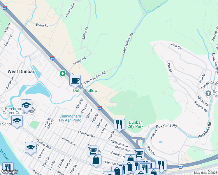 map of restaurants, bars, coffee shops, grocery stores, and more near 207 Grandview Pointe in Dunbar