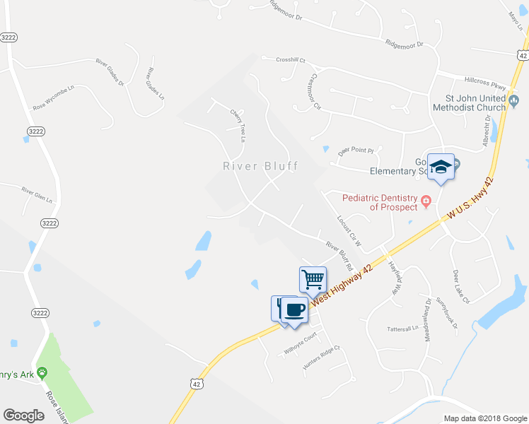 map of restaurants, bars, coffee shops, grocery stores, and more near 13400 Elm Lane in River Bluff