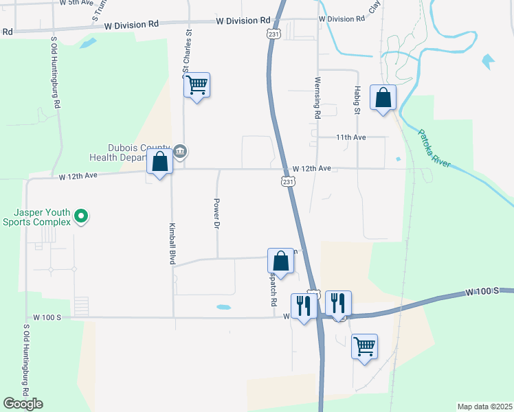 map of restaurants, bars, coffee shops, grocery stores, and more near in Jasper