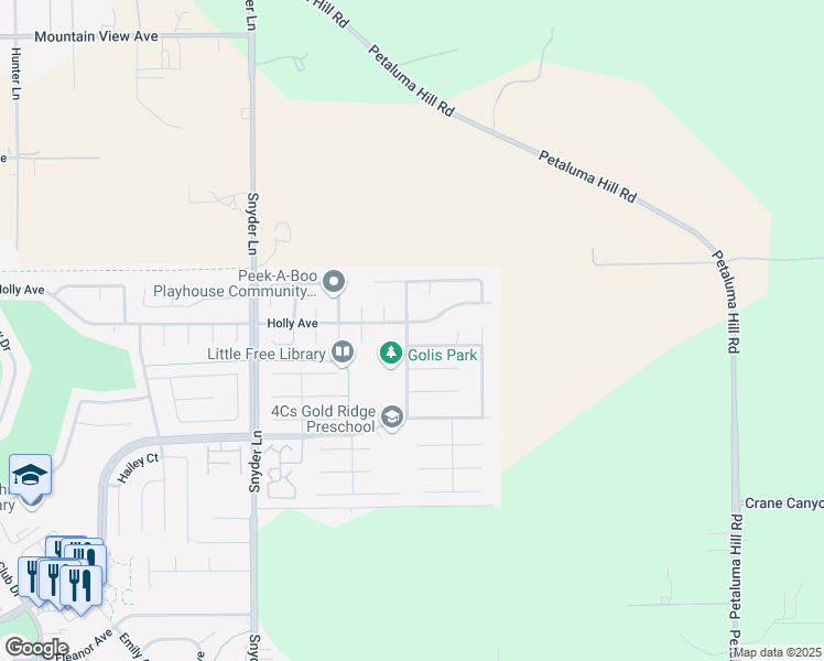 map of restaurants, bars, coffee shops, grocery stores, and more near 1515 Griffin Way in Rohnert Park