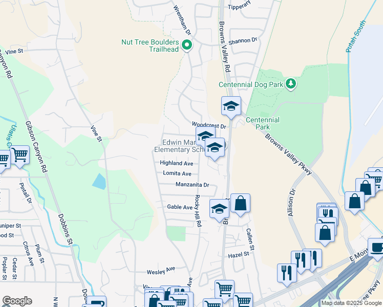 map of restaurants, bars, coffee shops, grocery stores, and more near 118 San Carlos Court in Vacaville