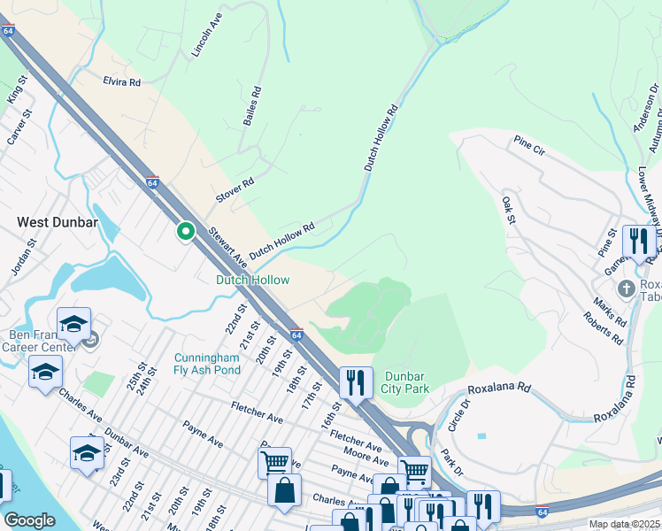 map of restaurants, bars, coffee shops, grocery stores, and more near 207 Grandview Pointe in Dunbar