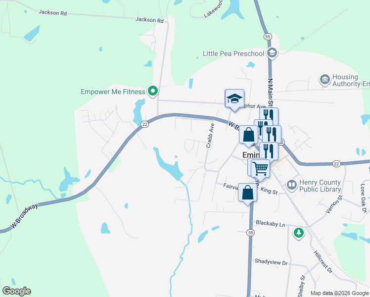 map of restaurants, bars, coffee shops, grocery stores, and more near 42 Cherokee Lane in Eminence