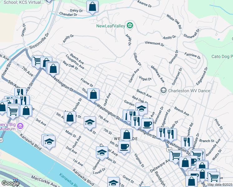 map of restaurants, bars, coffee shops, grocery stores, and more near 801 Garvin Avenue in Charleston