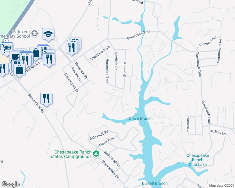 map of restaurants, bars, coffee shops, grocery stores, and more near 426 Stallion Lane in Lusby