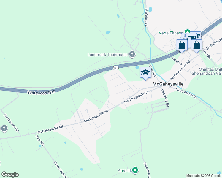 map of restaurants, bars, coffee shops, grocery stores, and more near 9350 Millet Circle in McGaheysville