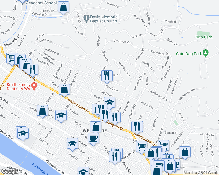 map of restaurants, bars, coffee shops, grocery stores, and more near 810 Beech Avenue in Charleston