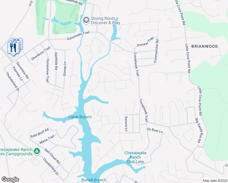 map of restaurants, bars, coffee shops, grocery stores, and more near 15521 Running Fox Circle in Lusby