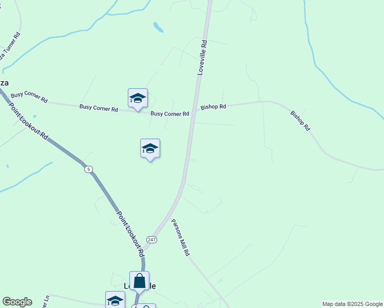 map of restaurants, bars, coffee shops, grocery stores, and more near 25598 Loveville Road in Leonardtown