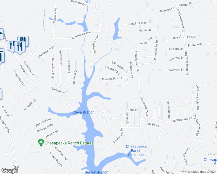 map of restaurants, bars, coffee shops, grocery stores, and more near 11514 Ventura Trail in Lusby