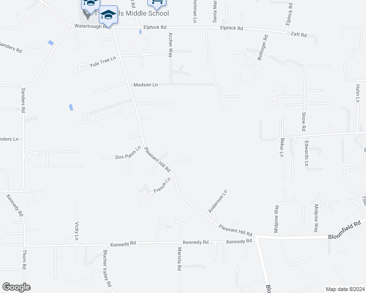 map of restaurants, bars, coffee shops, grocery stores, and more near 2435 Pleasant Hill Road in Sebastopol
