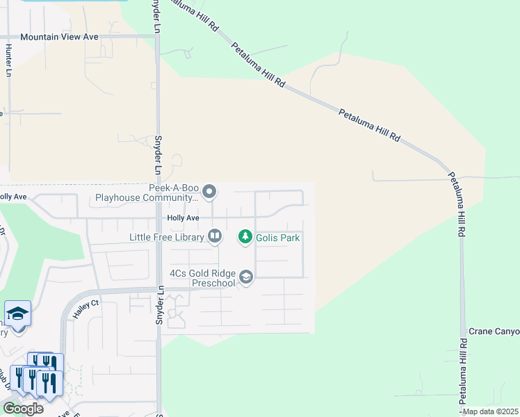 map of restaurants, bars, coffee shops, grocery stores, and more near 4315 Grange Court in Rohnert Park
