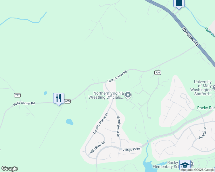 map of restaurants, bars, coffee shops, grocery stores, and more near 5 Country Manor Drive in Fredericksburg