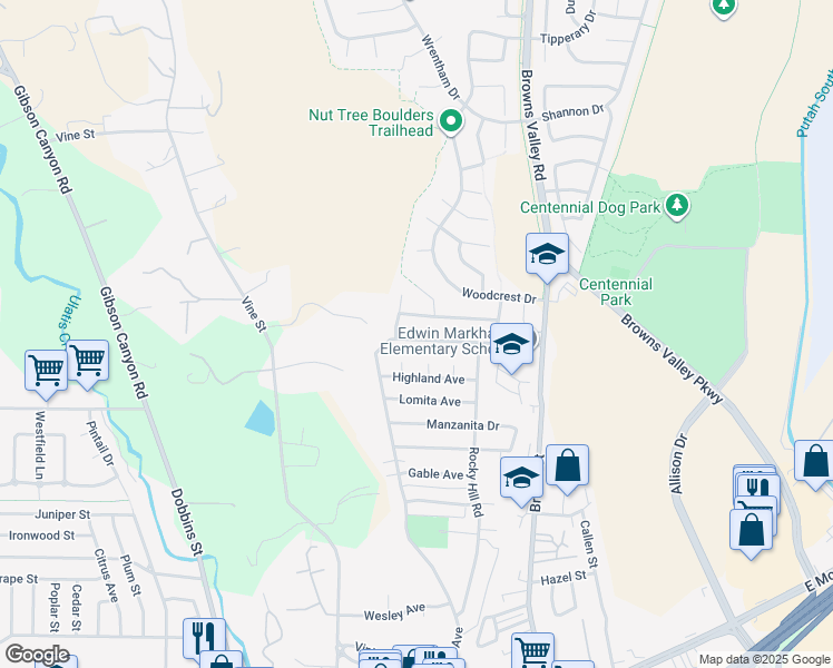 map of restaurants, bars, coffee shops, grocery stores, and more near 296 San Leon Drive in Vacaville