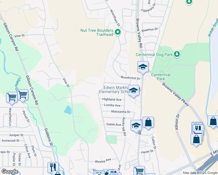 map of restaurants, bars, coffee shops, grocery stores, and more near 296 San Leon Drive in Vacaville
