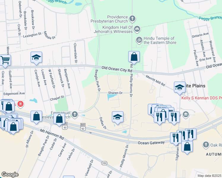 map of restaurants, bars, coffee shops, grocery stores, and more near 130 Ocean Aisle Circle in Salisbury