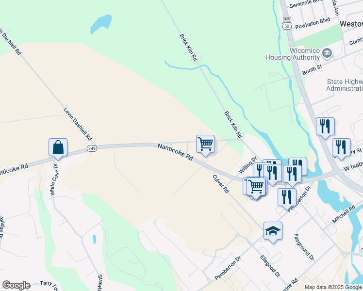 map of restaurants, bars, coffee shops, grocery stores, and more near 28419 Old Quantico Road in Salisbury