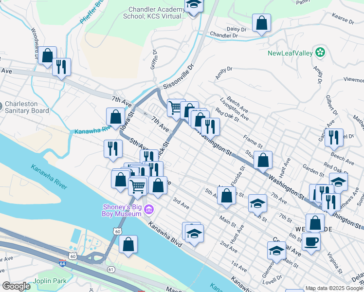 map of restaurants, bars, coffee shops, grocery stores, and more near 1633-1677 7th Ave in Charleston