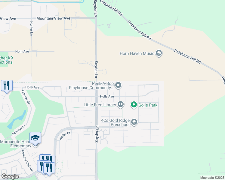 map of restaurants, bars, coffee shops, grocery stores, and more near 4309 Grace Court in Rohnert Park
