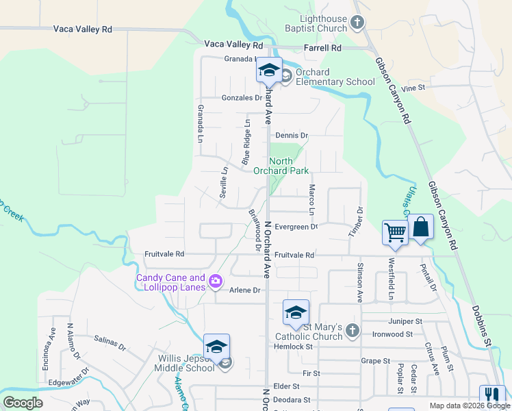 map of restaurants, bars, coffee shops, grocery stores, and more near 524 Florence Drive in Vacaville