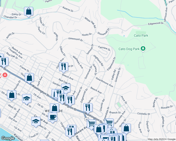 map of restaurants, bars, coffee shops, grocery stores, and more near 939 Somerset Drive in Charleston