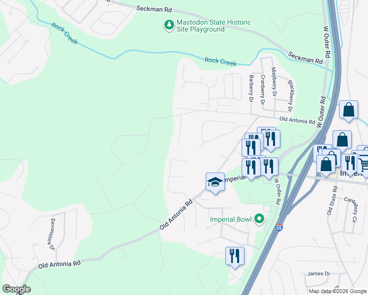 map of restaurants, bars, coffee shops, grocery stores, and more near 5924 Mastodon Pines Drive in Imperial