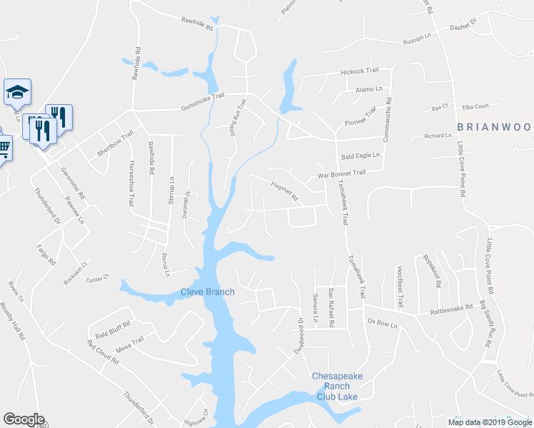 map of restaurants, bars, coffee shops, grocery stores, and more near 11502 Ventura Trail in Lusby