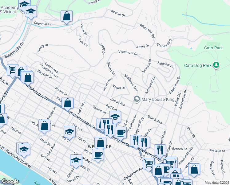 map of restaurants, bars, coffee shops, grocery stores, and more near 1206 Westwood Drive in Charleston