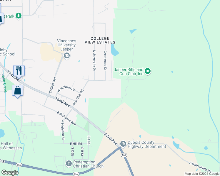 map of restaurants, bars, coffee shops, grocery stores, and more near 1895 Gun Club Road in Jasper