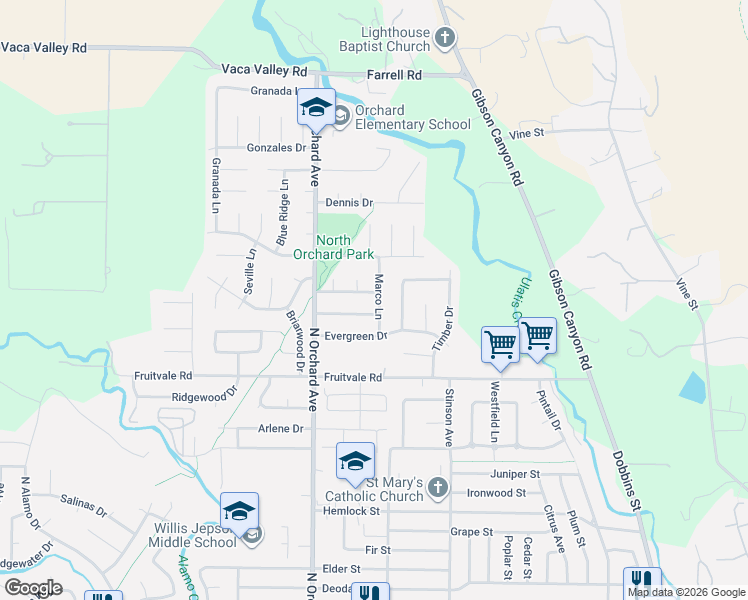map of restaurants, bars, coffee shops, grocery stores, and more near 449 Cordoba Lane in Vacaville