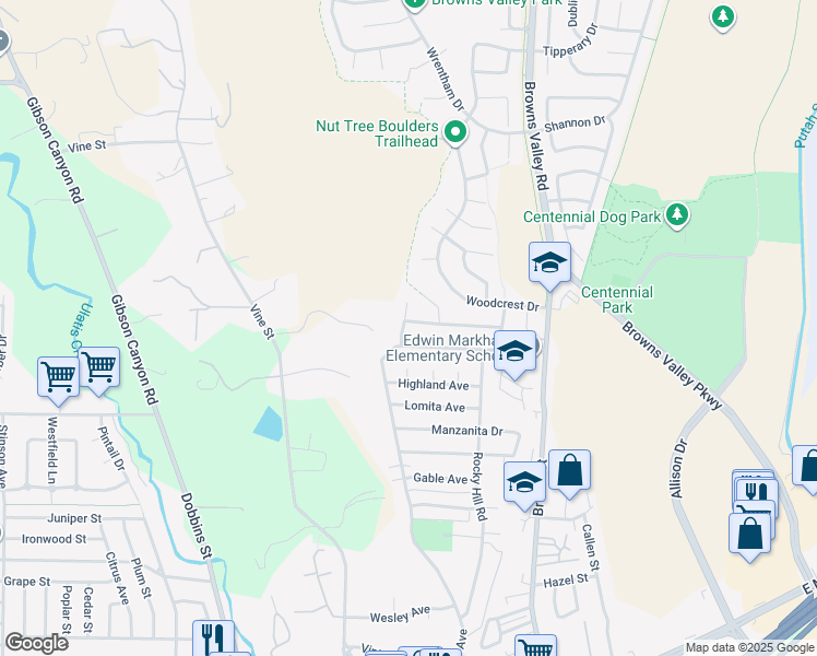 map of restaurants, bars, coffee shops, grocery stores, and more near 296 San Leon Drive in Vacaville