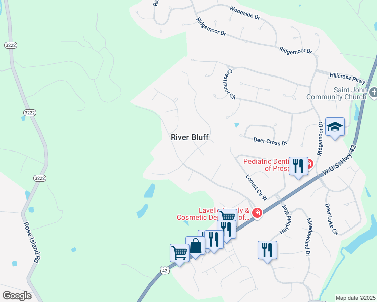 map of restaurants, bars, coffee shops, grocery stores, and more near 13327 Creekview Road in Prospect