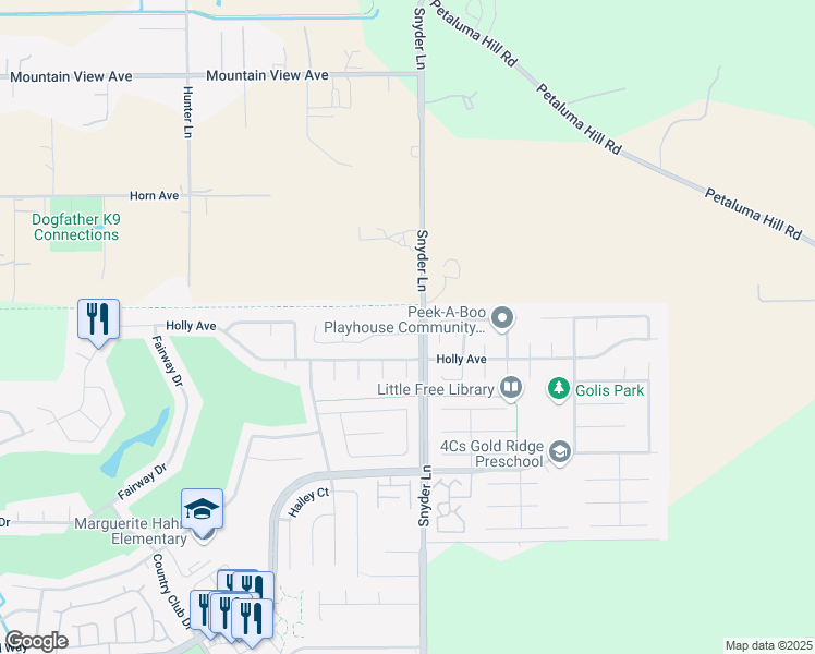 map of restaurants, bars, coffee shops, grocery stores, and more near 4308 Harvest Court in Rohnert Park