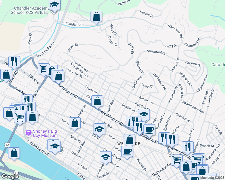 map of restaurants, bars, coffee shops, grocery stores, and more near 1104 Red Oak Street in Charleston