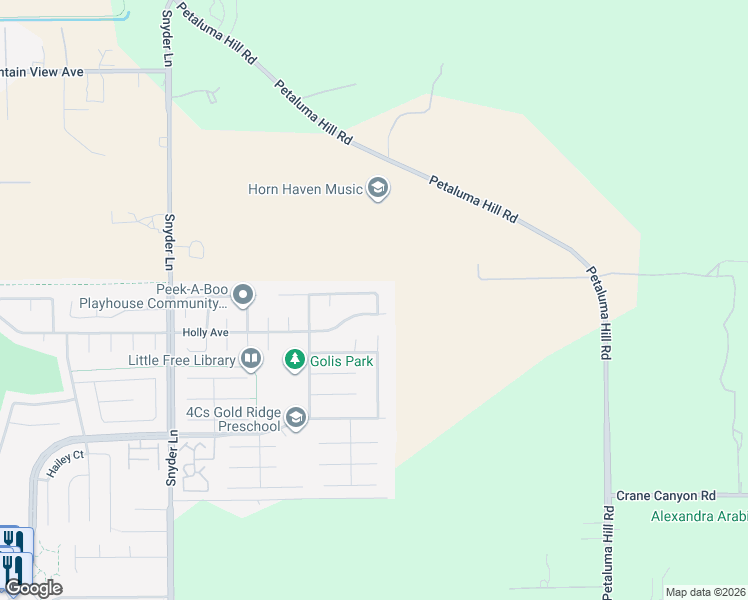 map of restaurants, bars, coffee shops, grocery stores, and more near 1552 Holly Avenue in Rohnert Park