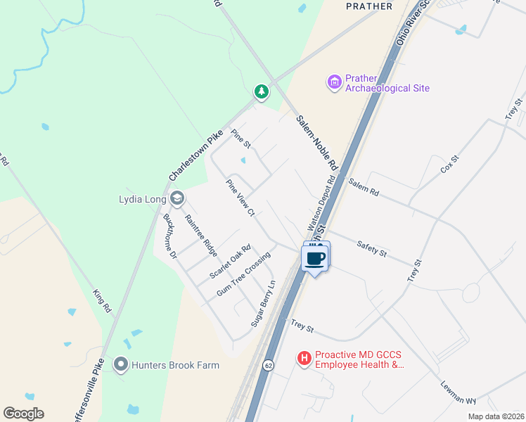 map of restaurants, bars, coffee shops, grocery stores, and more near 5900 Pine Circle in Jeffersonville