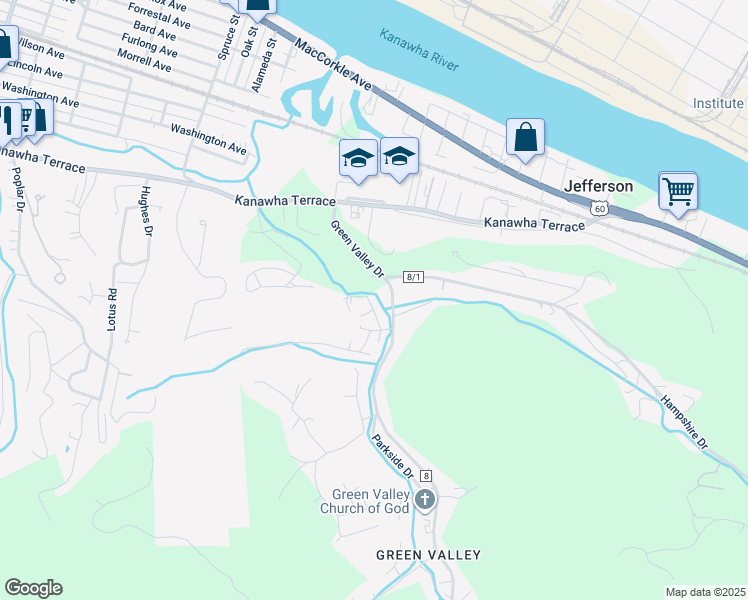 map of restaurants, bars, coffee shops, grocery stores, and more near 203 1st Street Southeast in Saint Albans