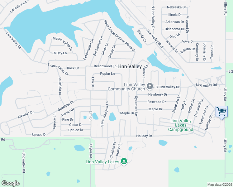 map of restaurants, bars, coffee shops, grocery stores, and more near 18 Shady Lane in Linn Valley