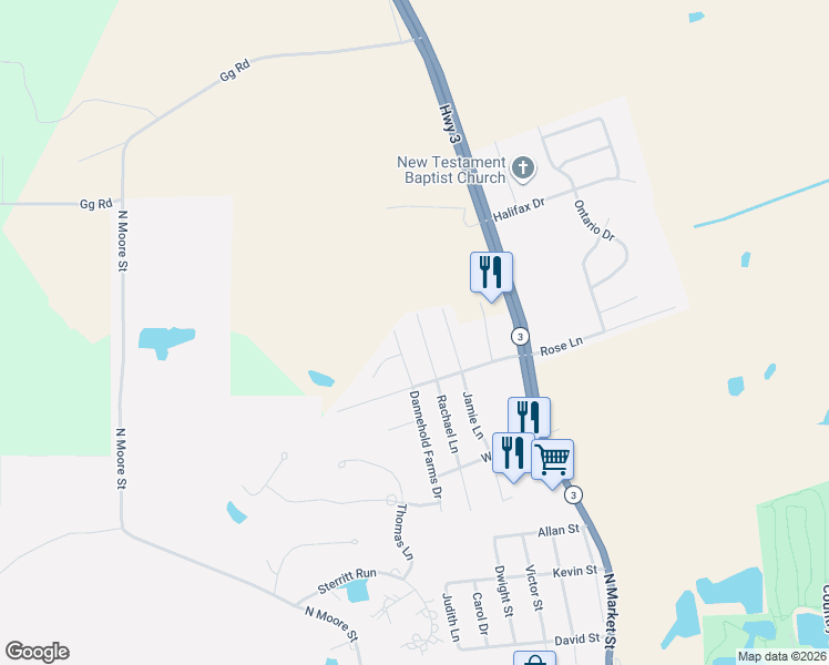 map of restaurants, bars, coffee shops, grocery stores, and more near 1514 Dannehold Farms Drive in Waterloo