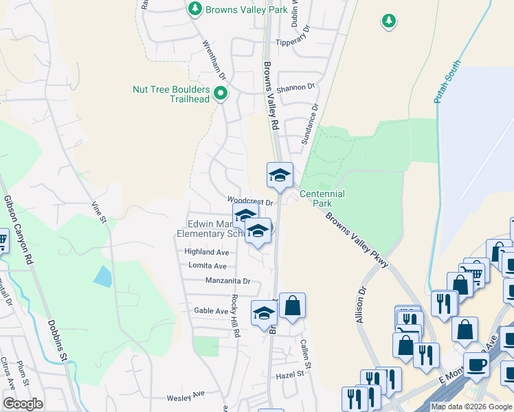 map of restaurants, bars, coffee shops, grocery stores, and more near 118 Genoa Court in Vacaville