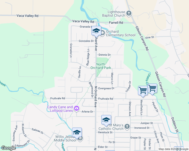 map of restaurants, bars, coffee shops, grocery stores, and more near 524 Florence Drive in Vacaville