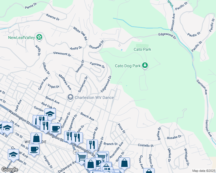 map of restaurants, bars, coffee shops, grocery stores, and more near 1032 Valley Road in Charleston