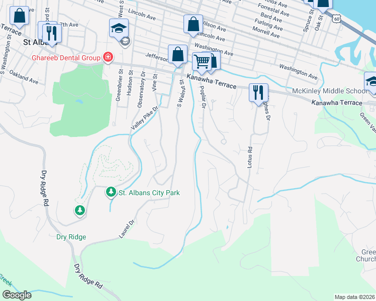 map of restaurants, bars, coffee shops, grocery stores, and more near 914 South Walnut Street in Saint Albans